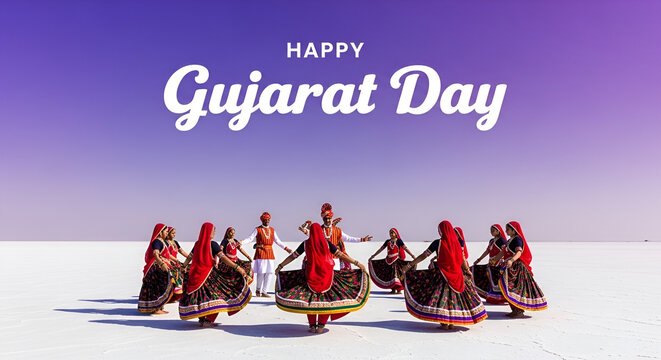 Happy Gujarat Day Celebration &ndash; Folk Dance at Rann of Kutch. 