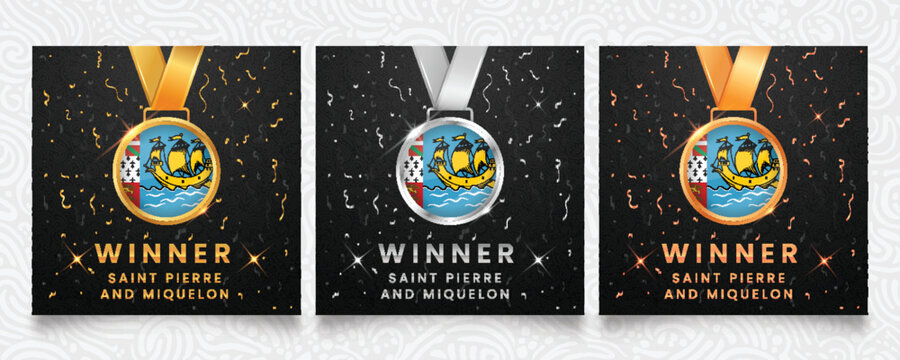 Saint Pierre and Miquelon Waving Flag 3D Vector Illustration, French Territory Symbol on Grey Background.