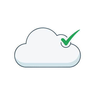 Secure Cloud Storage Icon with Checkmark for Data Safety and Technology