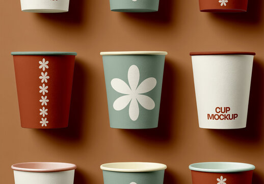 Hanging Paper Cups in Vertical Arrangement Mockup