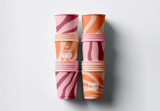 Stacked Coffee Cups Arrangement Mockup