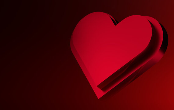 Red 3D Heart Floating on Dark Romantic Background