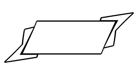 Minimalist black and white vector illustration of a dynamic ribbon banner with angular extensions. Central rectangle flanked by two stylized wings creating a sense of movement. © Ivan Burchak