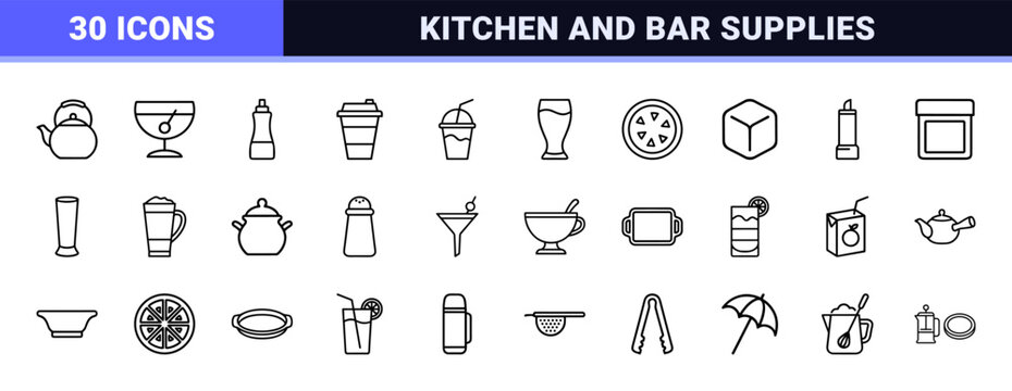 Minimalist beverage and drink outline icon set