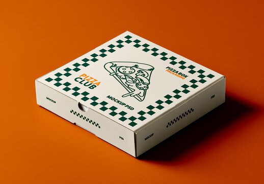 Closed Pizza Box on Solid Background Mockup