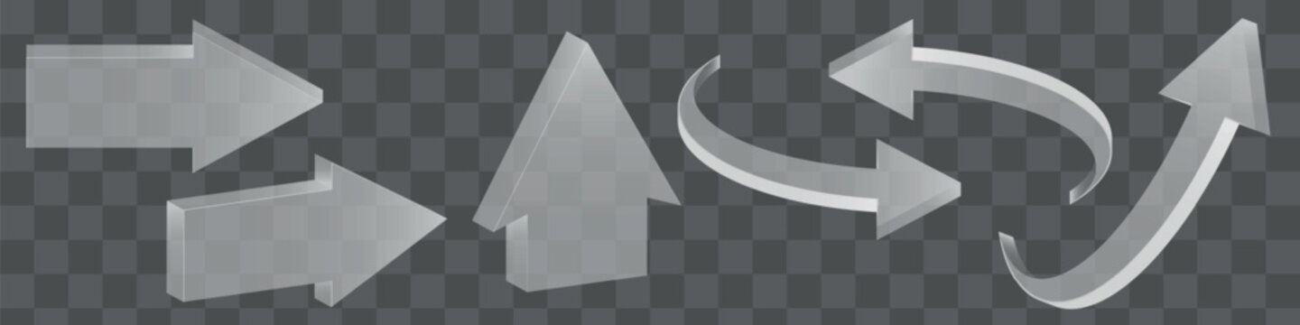 Set of 3D directional arrows various directions. Vector on white background