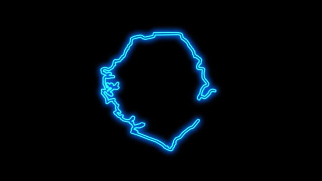 Sierra Leone Country Map Neon Lights, Abstract Sierra Leone Neon Lights Map Opener Suitable for Politics, Elections, Travel, News and Sports Events and Presentations