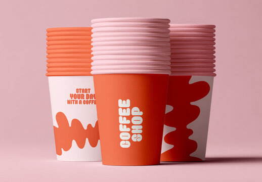 Three Coffee Cups Standing Together Mockup