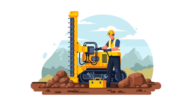 Man operating a yellow drilling machine.