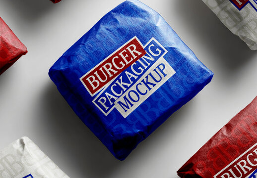 Wrapped Burgers Arranged in Pattern Top View Mockup