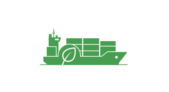 Green cargo ship with containers.