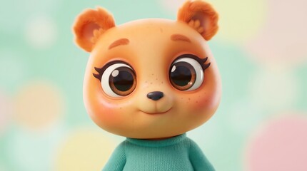 Naklejka premium Cute Cartoon Bear Character Wearing a Teal Knitted Sweater Portrait