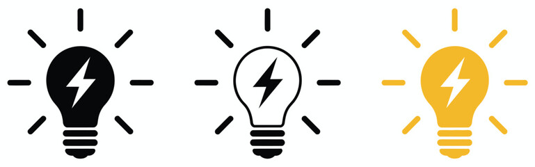 Lightning in light bulb icon light bulb symbol with a lightning bolt inside, creative idea innovation energy inspiration concept, startup thinking power solution and smart idea generation vector © welcome saiful