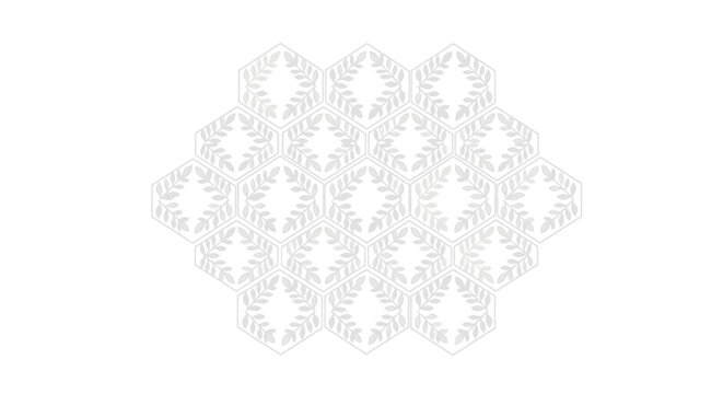 Elegant light grey hexagonal pattern with subtle leaf motifs on a clean white background, ideal for modern design, wallpaper, or textile textures.