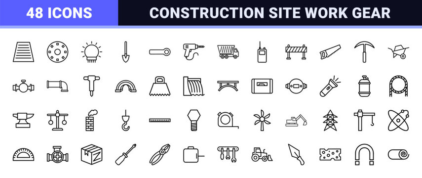 Industrial engineering and construction line icon set