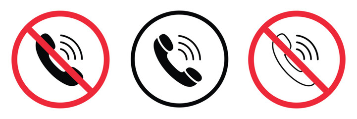 Do not call icon collection no calls allowed symbol set, phone restriction and blocking communication concept, unwanted caller prevention and privacy protection warning vector