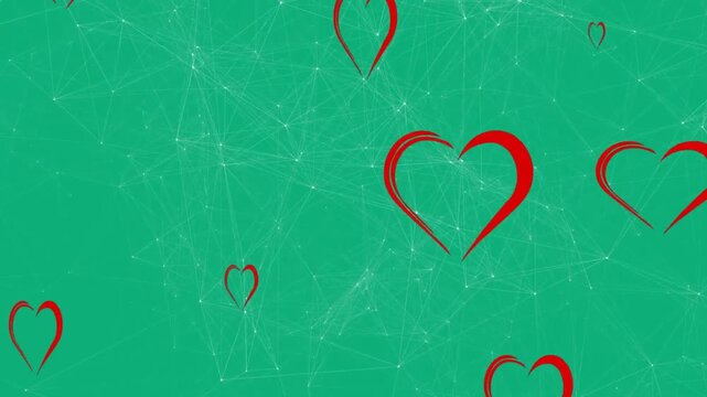 Animation of heart icons over network of connections