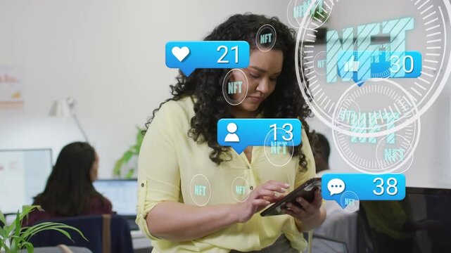 Animation of media icons and data processing over couple using computer