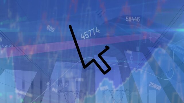 Animation of cursor arrow with statistics and data processing over people typing