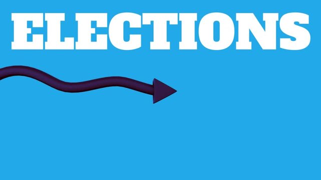 Animation of elections text over arrow on blue background