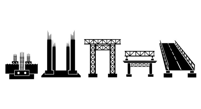 Bridge Construction Vector Icons &ndash; Foundation to Finished Structure