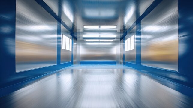 Wide Background for Car Paint and Body Shop Featuring Metallic Silver and Deep Blue Colors With a Blurred Car Being Spray Painted