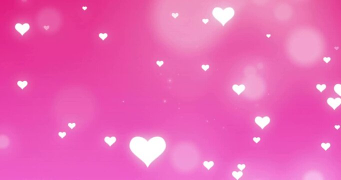White hearts animation over pink background with bokeh lights