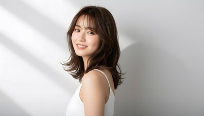 Fototapeta premium おしゃれなカットモデル女性の自然光ポートレート (Soft Radiance Portrait Series) 