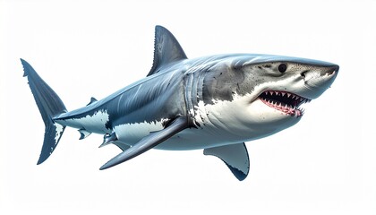 Fototapeta premium Apex Predator: A dynamic portrayal of a majestic great white shark gliding effortlessly through the ocean's depths, its powerful form a testament to its status as the ocean's top hunter.