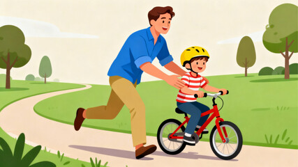 Naklejka premium Dad_Teaching_Son_Bicycle (1)