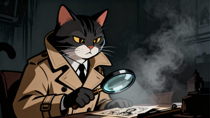 detective_cat_magnifying_trench_coat © FayzaFarzanaIslam
