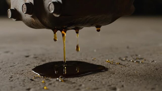 Car oil dripping onto concrete floor.