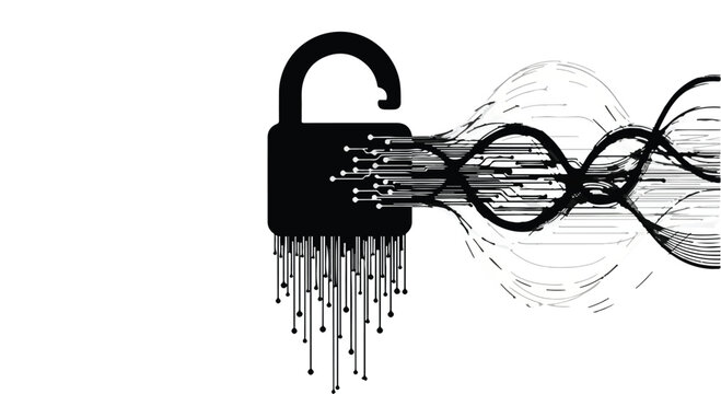 Padlock with digital data streams represents modern cybersecurity solutions.