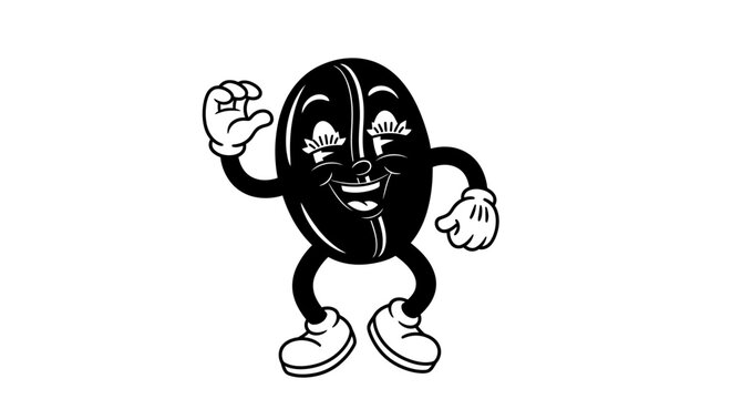 Smiling black olive cartoon character dancing playfully alone