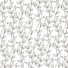 Fototapeta premium Seamless Botanical Line Art Pattern with Vines and Leaves 