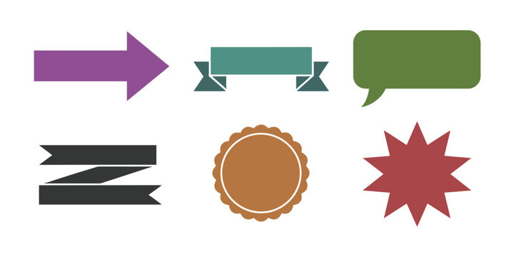 Arrow Ribbon Icons Banner Label Badge Emblem Shapes Colorful Flat Design Vector Illustration Set Isolated Background