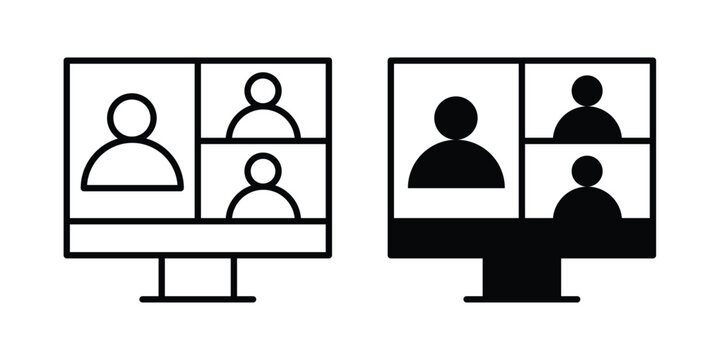 Webinar icon. Flat and outline icons. Black icons