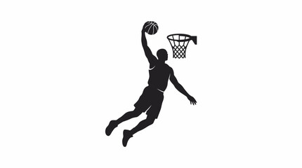 Obraz premium Dynamic silhouette of a basketball player performing a powerful dunk.