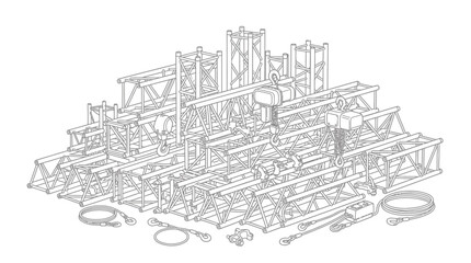 Obraz premium Detailed technical drawing of a complex truss structure assembly.