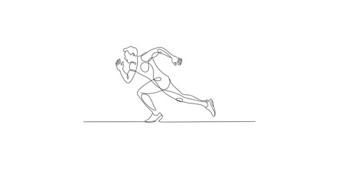 Fototapeta premium Continuous line drawing of a running man in motion on white background athlete sport fitness