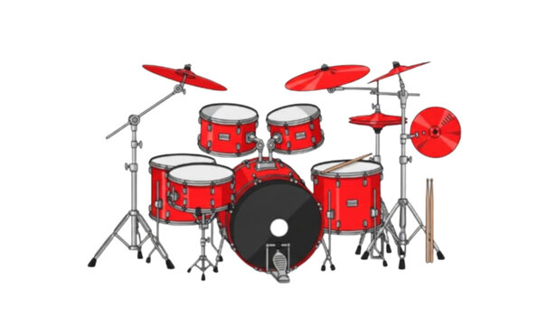 Modern Red Drum Kit Illustration with Professional Music Equipment Vector Set