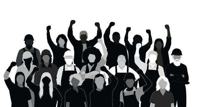 Diverse group of people showing solidarity with raised fists in unity and strength together