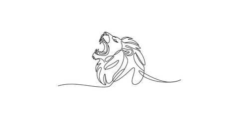 Continuous line drawing of a roaring lion with mane and open mouth one single art © Line Art