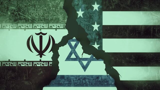 US israel fighter jets flying against flags of USA israel and Iran grunge and glitch effect showing signs of war and conflict in middle East. US Iran israel war. World war Looms as people fear. Crisis