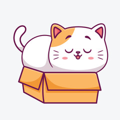 Cute cat sitting inside box cartoon pet illustration © Aryn Studio
