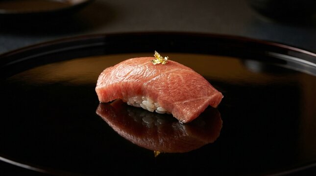 Bluefin tuna chutoro nigiri sushi with gold leaf