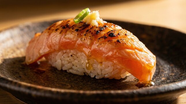 Aburi salmon nigiri sushi