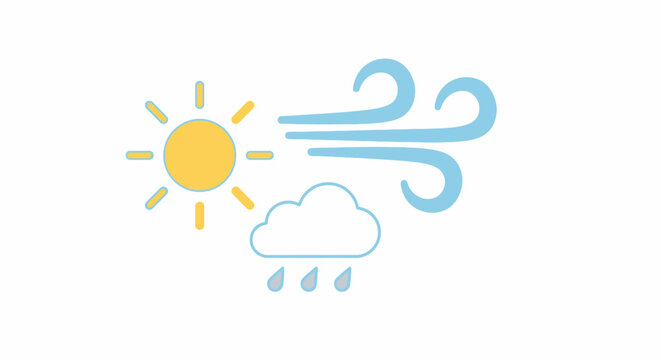Weather forecast sunny rain wind icons.