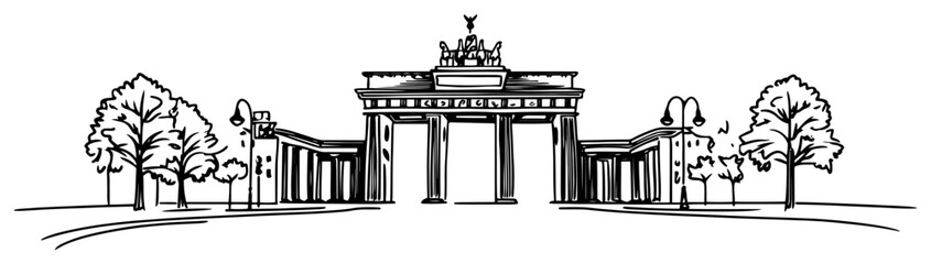 Brandenburg Gate in Berlin Germany famous landmark Hand drawn architectural sketch vector illustration © Tomas