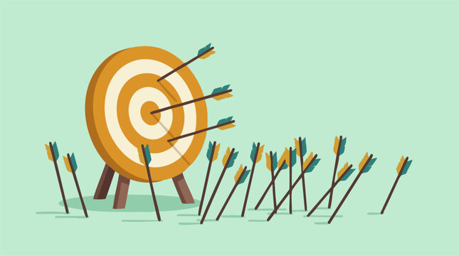 Illustration of many arrows missing an archery target, symbolizing failure or struggle